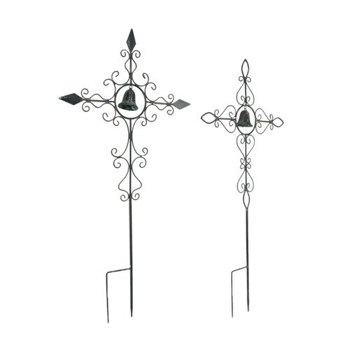 Set of 2 Bronze Finished Scroll Design Metal Garden Stakes With Wind Bells Additional image