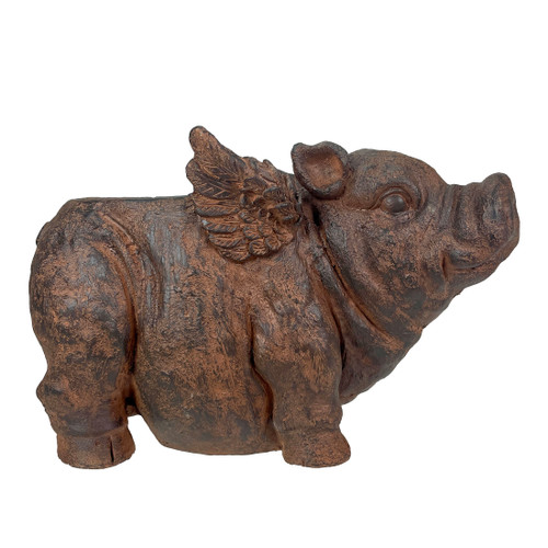Flying Pig Planter 17" Brown, With Drain Hole, Rustic Indoor Outdoor Decor Additional image