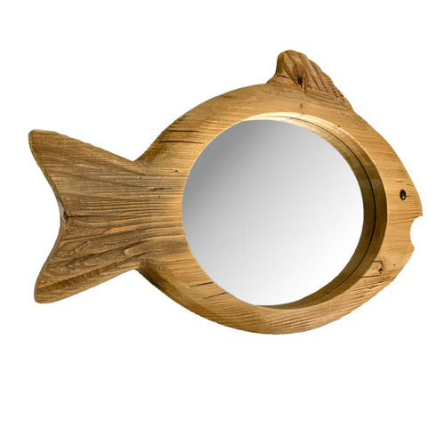 Rustic Wood Fish Shaped Wall Mirror Coastal Beach Nautical Bathroom Decor Additional image