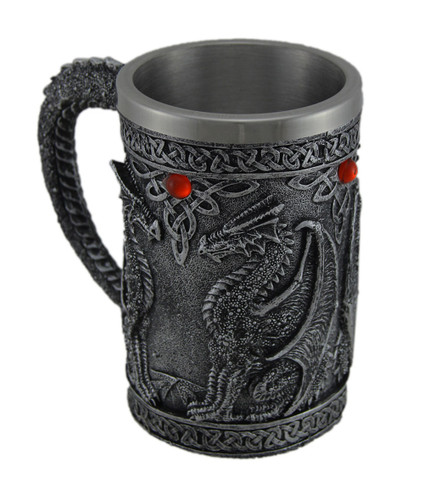 Gothic Dragon Tankard Decorative Blackened Silver Resin Mug Celtic Medieval Cup Main image