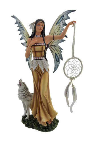 Una and Tala The Native American Dream Fairy and White Wolf Statue Main image