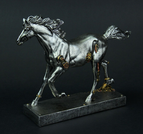 Steam Stallion Metallic Silver Running Steampunk Horse Statue Additional image