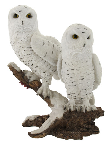 Pair of Snow Owls on a Branch Statue Main image
