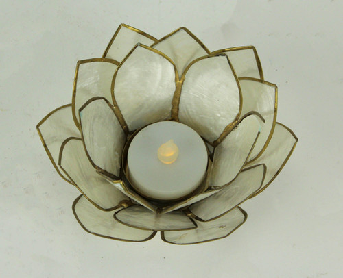 White Capiz Shell Lotus Flower Small Tealight Candle Holder Main image