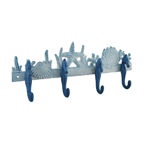 Blue and White Seahorses Sea Life Cast Iron Wall Hook Main image
