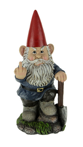 You Dig? - Grumpy Garden Gnome Digging with Shovel Flipping The Bird Statue Main image