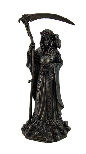 Santa Muerte Antique Bronze Finish Grim Reaper Statue - With Scythe and Globe Main image