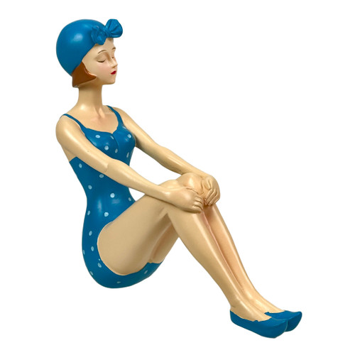 Retro Beach Beauty Figurine Sitting Aegean Blue Polka Dot Pinup Home Decor 7.5" Main image