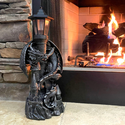 Keeper of the Castle Medieval Dragon Statue with Solar LED Lantern 21 Inches Additional image