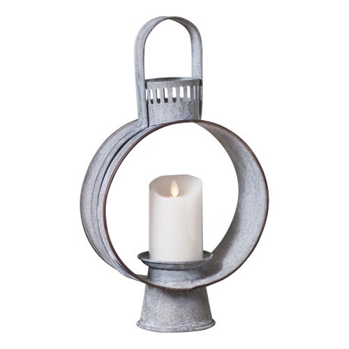 17 inch Weathered Zinc Metal Candle Lantern Rustic Farmhouse Tabletop Decor Main image