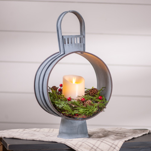 17 inch Weathered Zinc Metal Candle Lantern Rustic Farmhouse Tabletop Decor Additional image