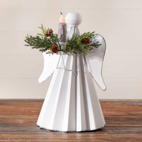 Angel Candle Holder 13.5 inch Rustic White Farmhouse Metal Tabletop Decor Additional image