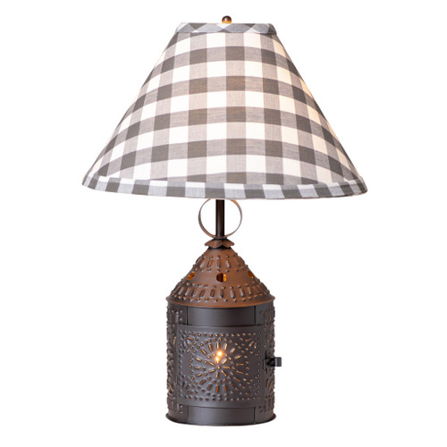 Smokey black table lamp 21.5in with gray check fabric shade, 3-way switch Main image