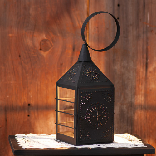 16 inch Black Metal Farmers Lantern Rustic Farmhouse Decor Hanging Candle Holder Additional image