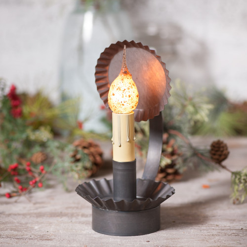 Kettle Black Metal Cabin Chamberstick Reflector Accent Lamp 8.5 in Tall Additional image