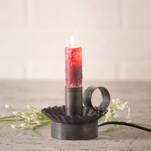 Kettle Black Metal Cottage Chamberstick Taper Candle Holder 3.5 in Tall Additional image