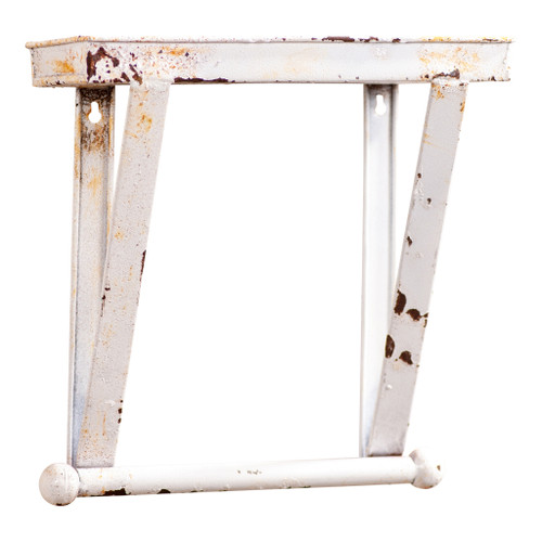 Vintage Weathered Cream Metal Towel Rack 12.5x12 Wall Mounted Shelf Decor Main image