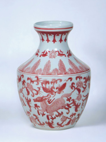 AAI 17" Porcelain Vase, Floral Design, Red and White Main image