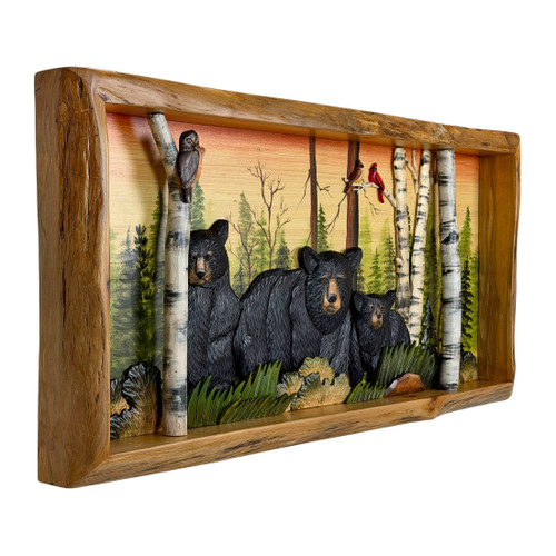 Rustic Bear Family in Woods Intarsia Wood Wall Sculpture 35.5x18 Indoor Additional image