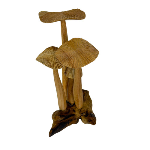 Wood Mushroom Figurine Sculpture on Root Base Natural Tabletop Accent Additional image