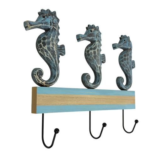 Things2die4 Blue Distressed Seahorse Decorative Wall Hooks Rack, 11 Inch Main image