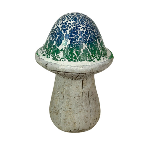 Mosaic Cement Mushroom Statue Blue Green White Garden Figurine 8 In Main image