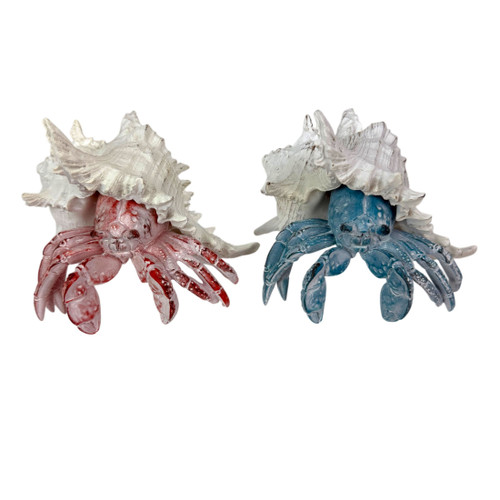 Set of 2 Resin Hermit Crab Statues Coastal White Shell Figurines 5.25 In Additional image