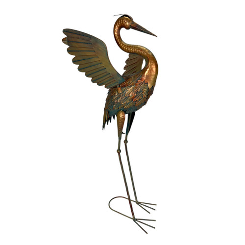 Metal Heron Garden Statue Copper Finish Outdoor Bird Sculpture 33.5 In Main image