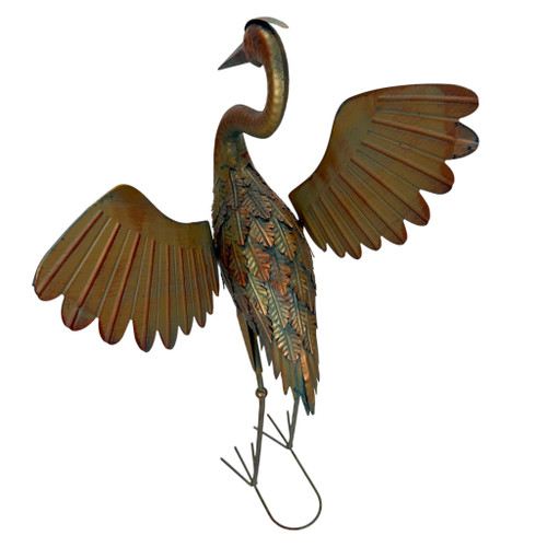 Metal Heron Garden Statue Copper Finish Outdoor Bird Sculpture 33.5 In Additional image