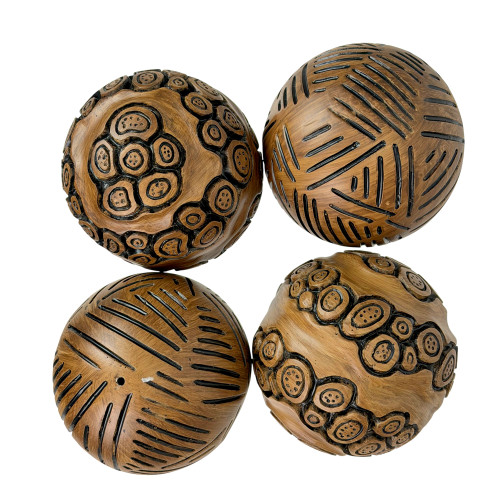 Set of 4 Brown Resin Decorative Orbs 4 in Distressed Geometric Sphere Decor Main image