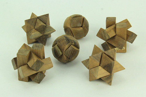 Natural Teak Wood Hand Carved Puzzle Balls Set of 6 Additional image