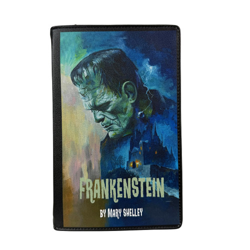 Book Clutch Bag Frankenstein Gothic Black Vinyl Cross Body Purse 9.25 In Additional image