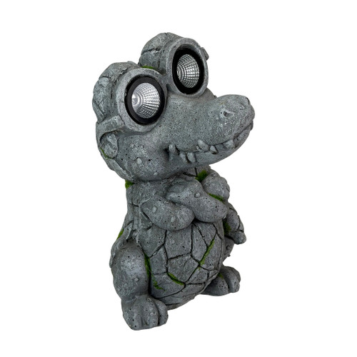 Solar Alligator Statue Light Gray Resin Outdoor Figurine 14.5 in Tall Main image