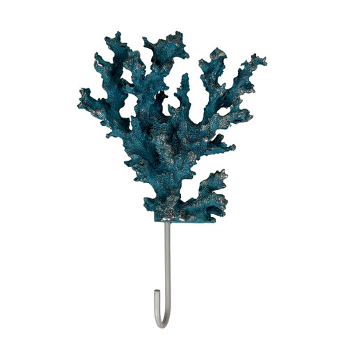 Coral Decorative Wall Hook Blue Silver Resin Metal Coastal 1.5 in Deep Main image
