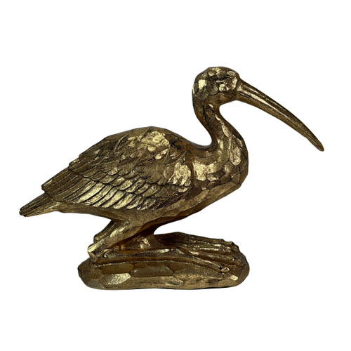Gold Resin Crane Statue Bird Figurine 9.75 in Antique Style Table Decor Additional image