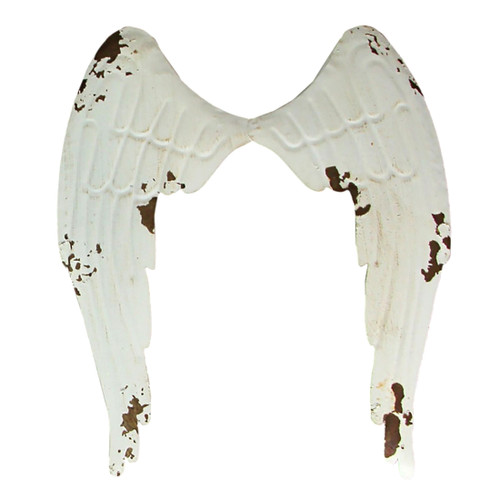 Metal Angel Wings Wall Sculptures Set of 2 Distressed White 13.25 In Additional image