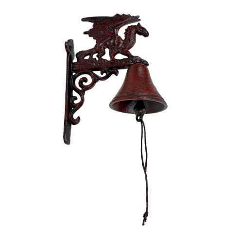 Dragon Wall Bell Cast Iron Red Rust Decorative Hanging Bell 9 X 6.5 In Main image