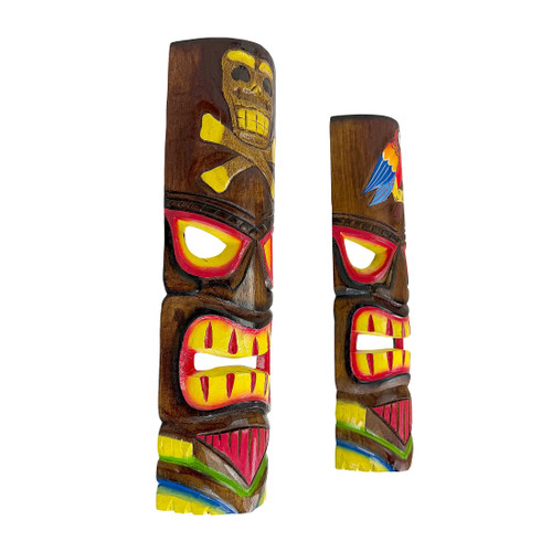 Set of 2 Tiki Wall Masks Hand Carved Wood 19.75 in Parrot Skull Decor Additional image