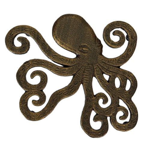 Octopus Trivet Set of 2 Bronze Cast Iron Coastal Kitchen Decor 6.5 In Additional image