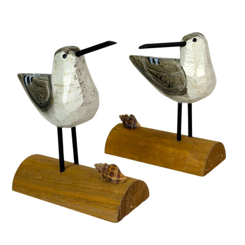 Decorative Seabird Figurine Set 2 Coastal Wood Bird Statues 4.75 in White Main image