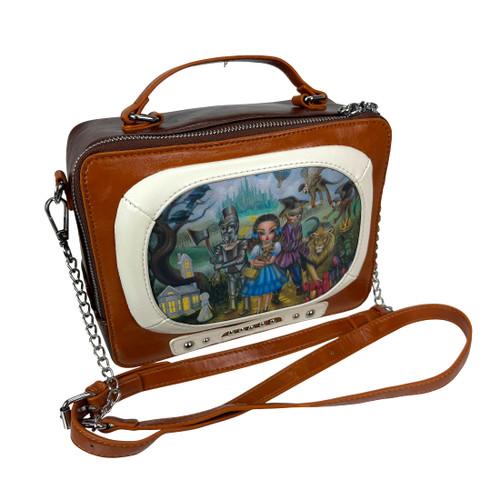 Womens TV Shaped Shoulder Handbag Oz Inspired Vinyl Brown 9 x 6.5 In Main image