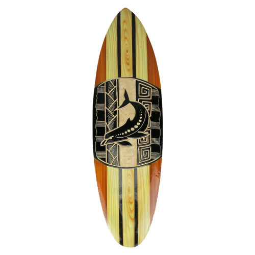 Hand Crafted Wooden Tribal Dolphin Design Surfboard Wall Hanging 20 Inches Main image