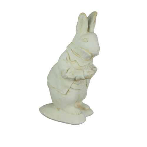 Alice in Wonderland White Rabbit Antiqued White Finish Solid Cement Statue 14 In Additional image