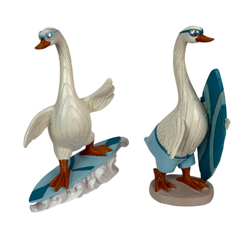 Surfing Geese Figurine Set of 2 Coastal Blue White Resin 7.25 in Shelf Decor Main image
