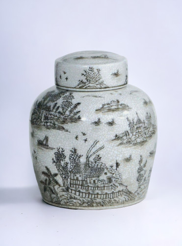 AAI 9" Ginger Jar, Chinoiserie Design, Brown Main image