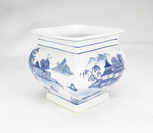 AAI Square Porcelain Planter, Blue Pagoda Design Main image