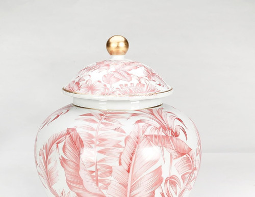 AAI Tropical Leaf 14" Ginger Jar, Pink Additional image