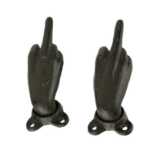 Brown Cast Iron Middle Finger Hand Decorative Wall Hooks Set of 2 Main image