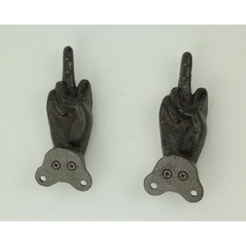 Brown Cast Iron Middle Finger Hand Decorative Wall Hooks Set of 2 Additional image