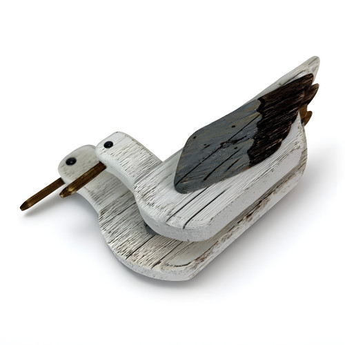 Wooden Seagull Statues Set of 2 Coastal White Bird Shelf Decor 7.5 In Additional image
